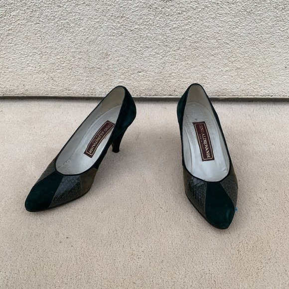 Vintage Green Suede Dress Heels - Picture 1 of 4
